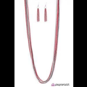 Paparazzi Colorful Calamity Red, Gunmetal and Silver Necklace Set
